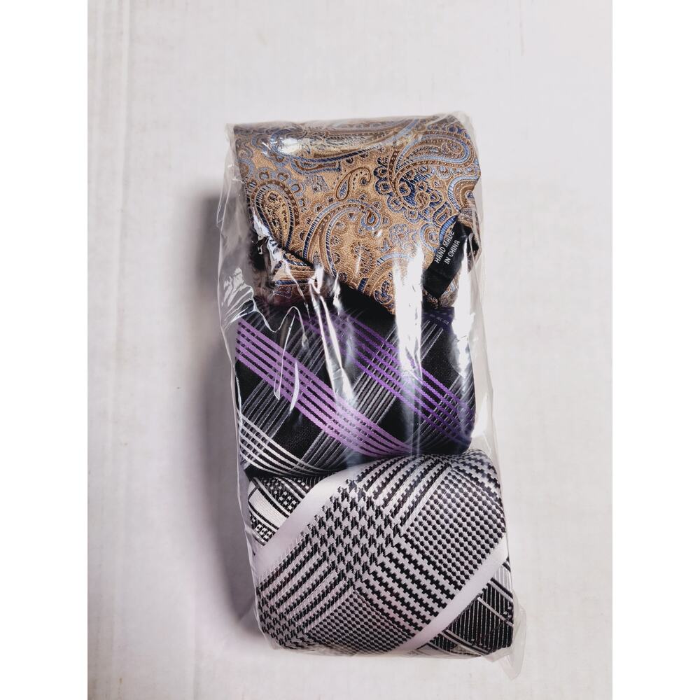 Lot of 3 Mens Striped Multicolor Dress Necktie Polyester Formal Wear Bundled